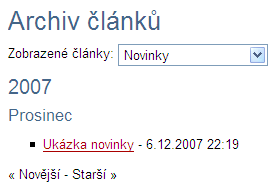 Ukázka archivu článků (s jedním jediným článkem)