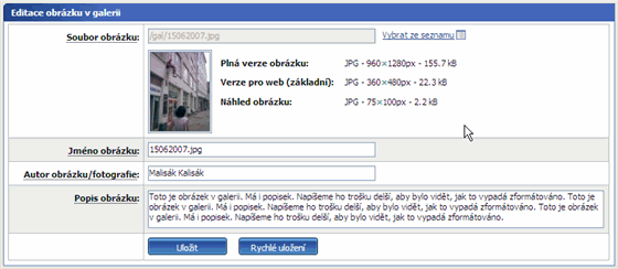 Editace obrázku v galerii