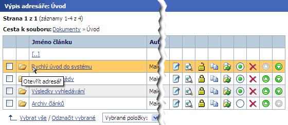 Ikony v seznamu dokumentů