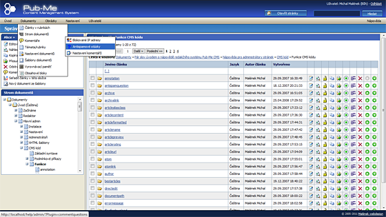 Úvodní stránka administrace